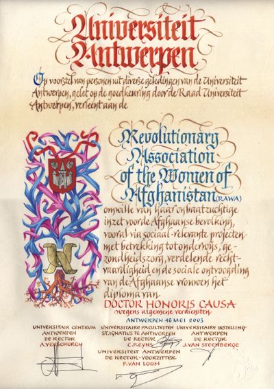 Honorary Doctorate of University of Antwerp -Belgium    -Written in Dutch