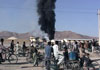 The Red Cross storages were hit heavily, the flames could be seen from remote parts of the city. (October 16, 2001)